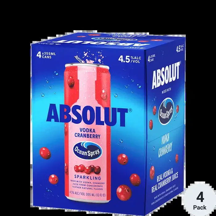 Absolut Cocktails Ocean Spray Vodka Cranberry 12oz 4 Pack Cans