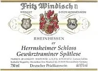 Fritz Windisch Herrnsheimer Schloss Gewürztraminer Spätlese 2018 750ml