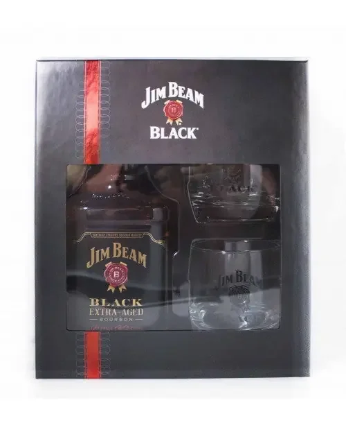 JIM BEAM BLACK W/2 ROCKS GLASSES 750 ml