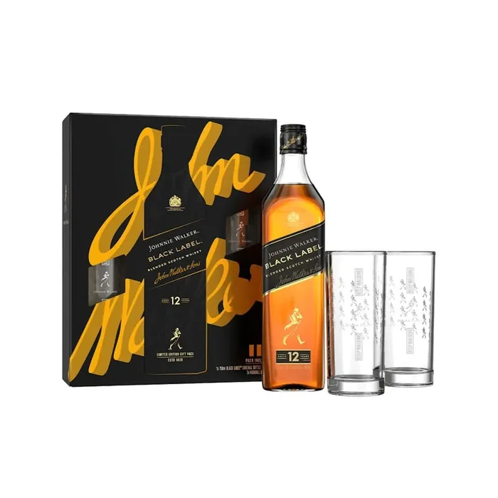 Johnnie Walker – Black Label Blended Scotch Whisky with Branded Highball Glasses Gift Pack
